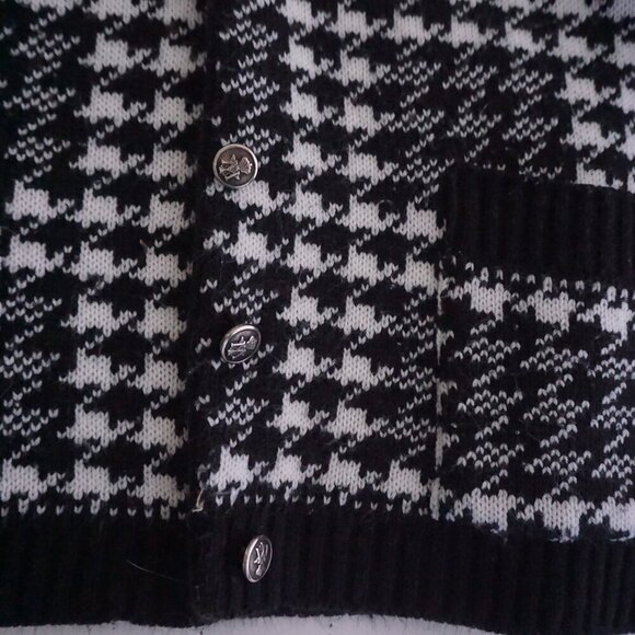 Vintage Tradition Sears Black White Knit Houndstooth Button Cardigan Sweater XL - Picture 8 of 11